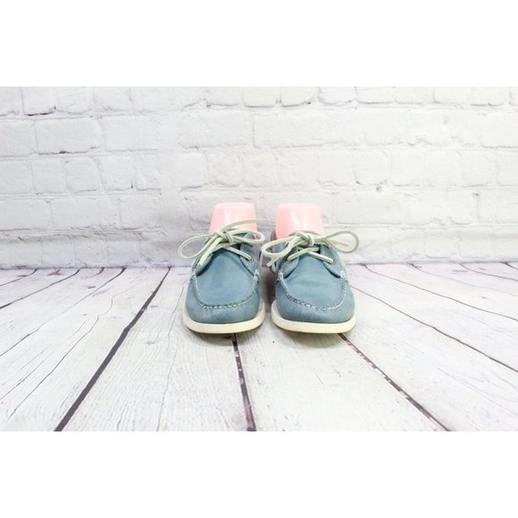 LL Bean Blue Suede Boat Moccasin Rubber Sole Loafer Shoes Size 7 - Picture 4 of 9